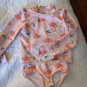 Carter's Pink Rashguard Swim Set with Playful Print
